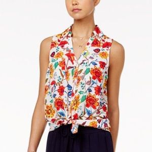 BCX Sleeveless Floral Blouse w/ Pockets